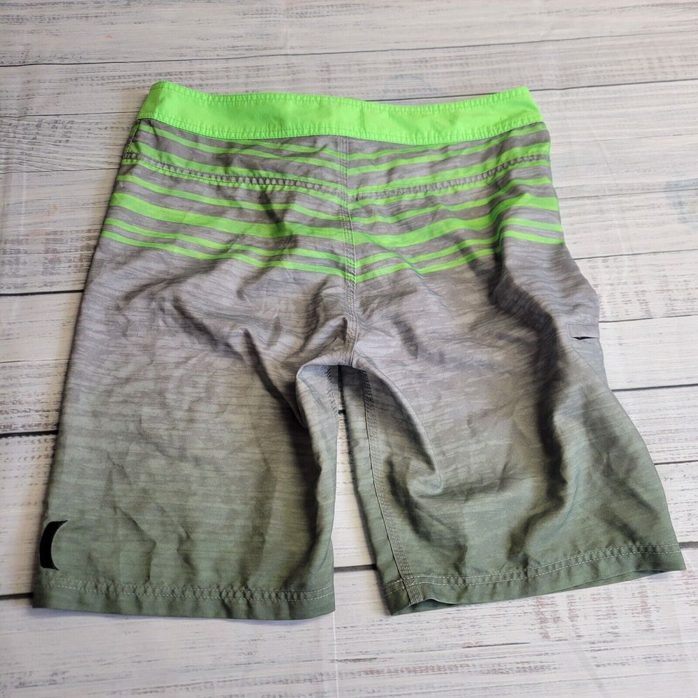 Hurley Board Shorts Mens 32 (36) Lime Green Gray Swim Trunks Drawstring Pocket - Picture 2 of 8